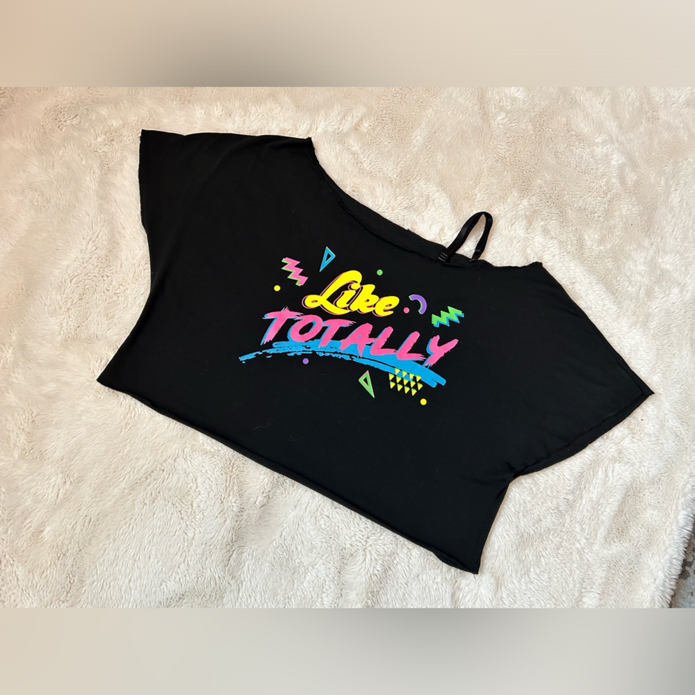 ‘like Totally’ black off the shoulder tee. Women’s OSFM. Worn once